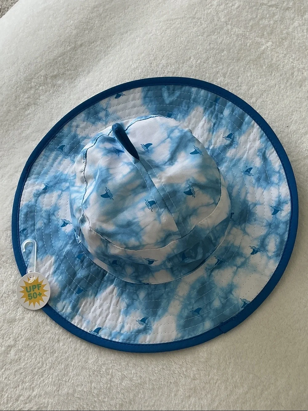 Kids Blue and White Tie-Dye Sun Hat with UPF 50+